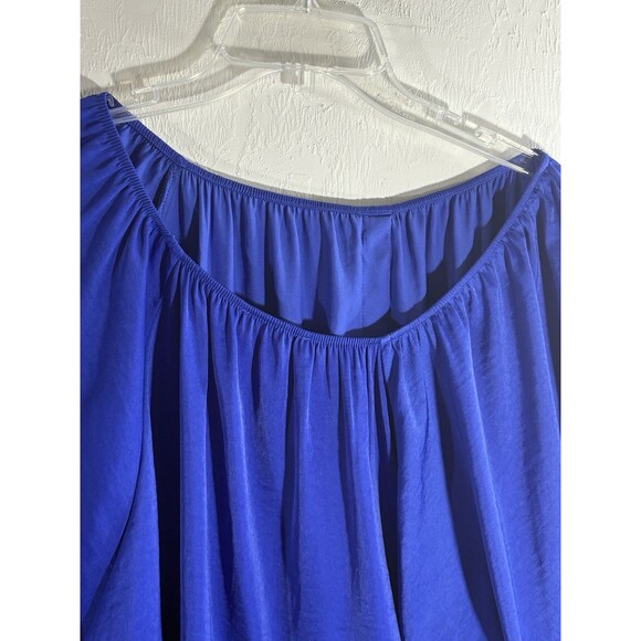 Jennifer Lopez Cobalt Blue Balloon Sleeve Wedge Flowy Silky Feel Blouse Woman XL - Picture 7 of 7